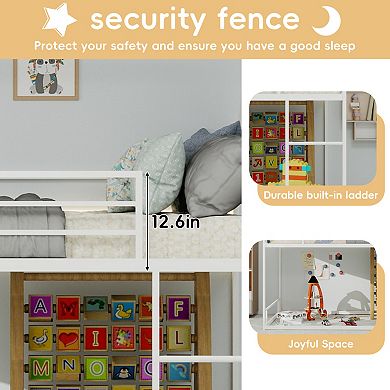 GOODSILO Sturdy Metal Twin Over Twin Bunk Bed with Safety Guardrails and Ladder