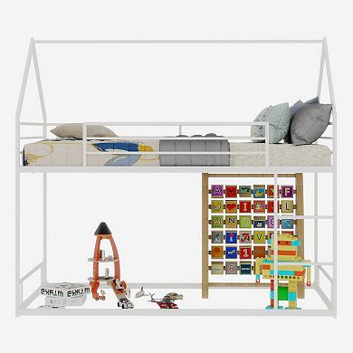 GOODSILO Sturdy Metal Twin Over Twin Bunk Bed with Safety Guardrails and Ladder