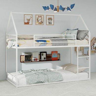 GOODSILO Sturdy Metal Twin Over Twin Bunk Bed with Safety Guardrails and Ladder