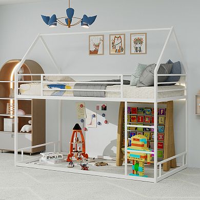 GOODSILO Sturdy Metal Twin Over Twin Bunk Bed with Safety Guardrails and Ladder