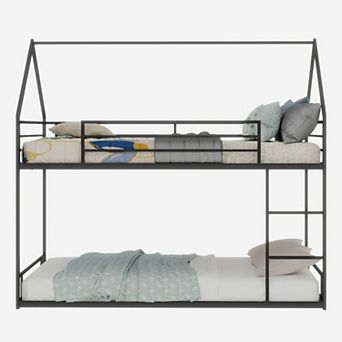 GOODSILO Sturdy Metal Twin Over Twin Bunk Bed with Safety Guardrails and Ladder