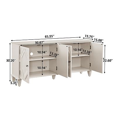 65.2" Mid Century Modern Bar Cabinet, Symmetrical Storage for Coffee/Wine Bar