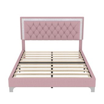 GOODSILO Modern Velvet Platform Bed Frame with LED Lighting and Tufted Headboard
