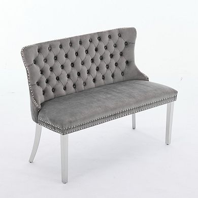 GOODSILO Velvet Double Dining Loveseat Bench with Tufted Back and Metal Legs