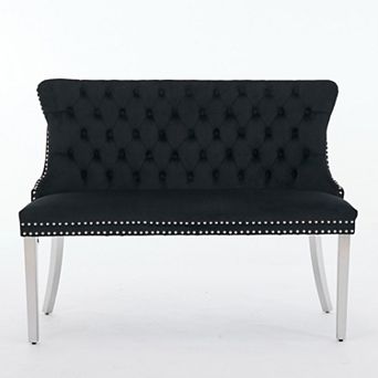 GOODSILO Velvet Double Dining Loveseat Bench with Tufted Back and Metal Legs