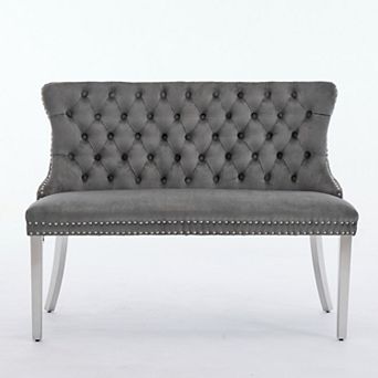 GOODSILO Velvet Double Dining Loveseat Bench with Tufted Back and Metal Legs