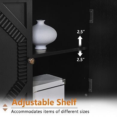 33.6" Retro Wooden Storage Cabinet Symmetrical Geometric Display Cabinets