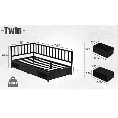 GOODSILO Twin Corner Daybed with Storage Drawers and LED Lighting Platform Frame