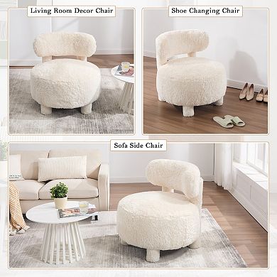 GOODSILO Fabric Accent Chair with Curved Backrest and Solid Wood Legs