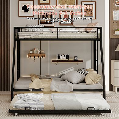 GOODSILO Space-Saving Three-Tier Bunk Bed with Trundle for Compact Living Spaces