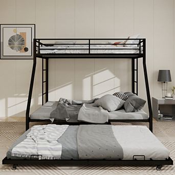 GOODSILO Space-Saving Three-Tier Bunk Bed with Trundle for Compact Living Spaces