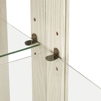 Glass Cabinet with Adjustable Glass Shelves 2 Doors and 1 drawer Cabinet Bulb Included