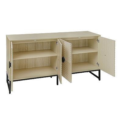 Carved Storage Cabinet with 4 Door Coffee Bar Cabinet With Adjustable Shelf