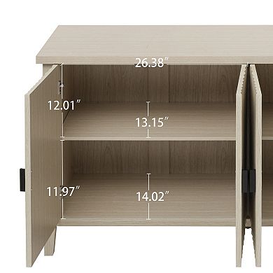 Carved Storage Cabinet With 4 Door Sideboard Coffee Bar Cabinet With Adjustable Shelf