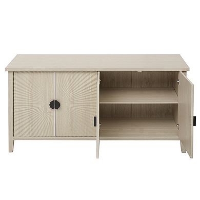 Carved Storage Cabinet With 4 Door Sideboard Coffee Bar Cabinet With Adjustable Shelf