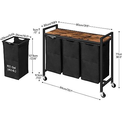 3 Section Laundry Sorter, Rolling Laundry Basket, Pull-Out and Removable Oxford Fabric Laundry Bags