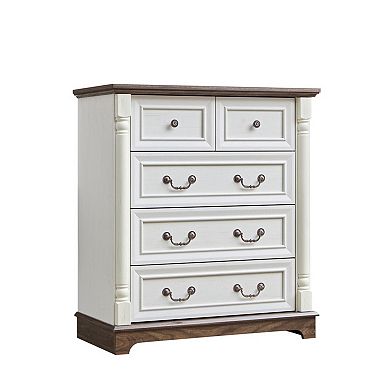 Farmhouse 5-Drawer Bathroom Storage Dresser, Rustic Wooden Chest Organizer