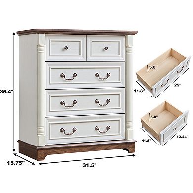Farmhouse 5-Drawer Bathroom Storage Dresser, Rustic Wooden Chest Organizer