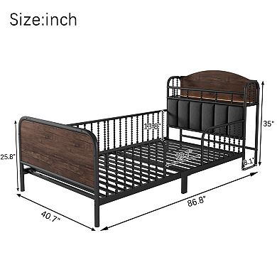 GOODSILO Twin Size Metal Platform Bed Frame with LED Lights and Storage Headboard