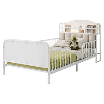 GOODSILO Twin Size Metal Platform Bed Frame with LED Lights and Storage Headboard