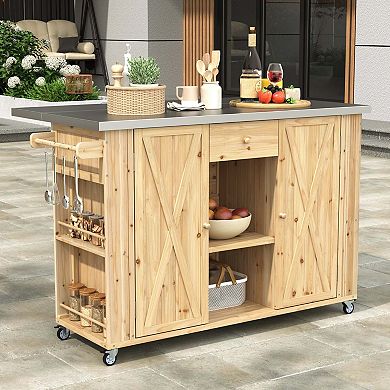 Outdoor Kitchen Island with Foldable Top