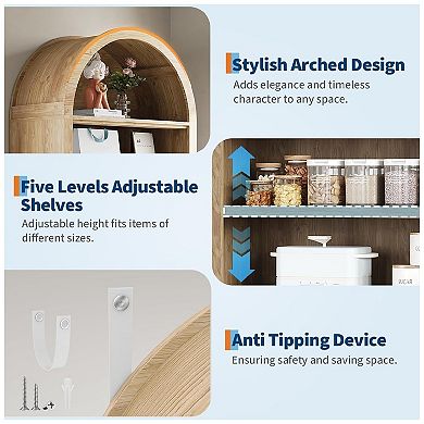 Arched Shoe Storage Cabinet for Entryway, 7 Tier Wood Shoe Organizer with Adjustable Shelves