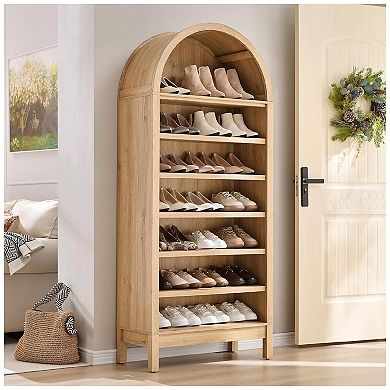 Arched Shoe Storage Cabinet for Entryway, 7 Tier Wood Shoe Organizer with Adjustable Shelves