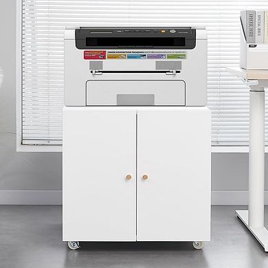 Printer Stand with File Storage Cabinet, Metal Printer Cabinet on Wheels