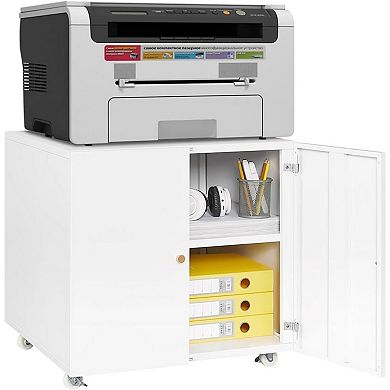 Printer Stand with File Storage Cabinet, Metal Printer Cabinet on Wheels