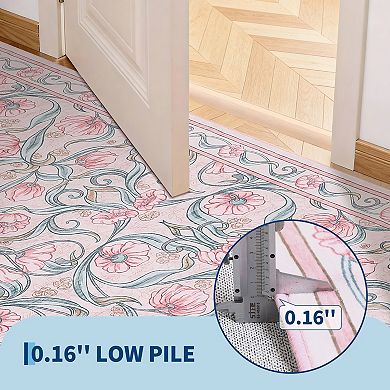 Area Rug, Floral Modern Washable Rugs, Non-Slip Low-Pile Soft Floor Carpet