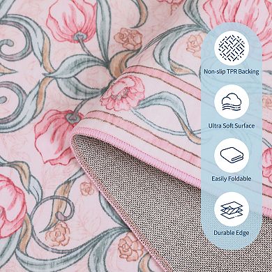 Area Rug, Floral Modern Washable Rugs, Non-Slip Low-Pile Soft Floor Carpet