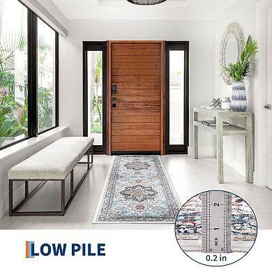 Washable Area Rug, Vintage Retro Carpet with Non-Slip Backing, Floor Rugs