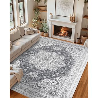 Washable Area Rug, Vintage Retro Carpet with Non-Slip Backing, Floor Rugs