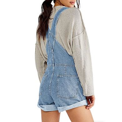 Women's Loose Bib Overalls Shorts Multi-Pocket Denim Overall