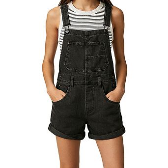 Women's Loose Bib Overalls Shorts Multi-Pocket Denim Overall