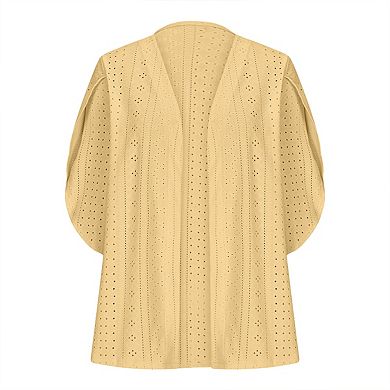 Women's Lightweight Eyelets Hollow Out 3/4 Sleeve Casual Open Front Stretchy Cardigans