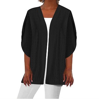 Women's Lightweight Eyelets Hollow Out 3/4 Sleeve Casual Open Front Stretchy Cardigans