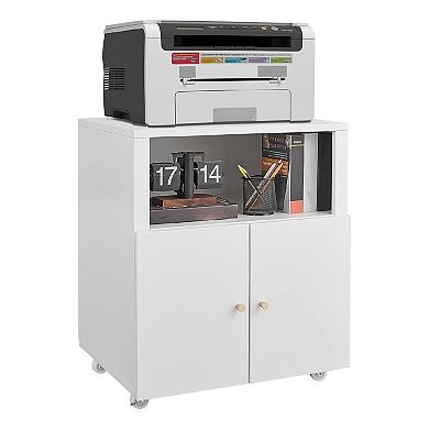 Printer Stand with Storage, Copier Printer Cabinet with 2 Doors Mobile Metal File Cabinet