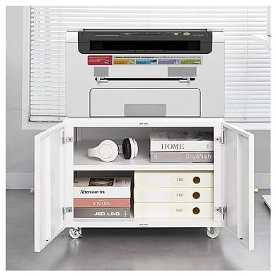 Metal Printer Stand with Storage, Heavy Duty 3D Printer Cabinet on Wheels for Home Office