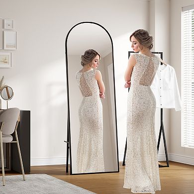 Full Length Mirror with Stand, 65"x22" Freestanding or Wall-Mounted, Aluminum Alloy Frame