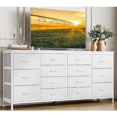 tv stand and dresser Off White Dresser TV Stand for 75 Inch TV, 2-in-1 Dressers for Bedroom
