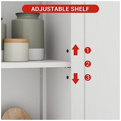 Tall Bathroom Cabinet, Storage Cabinet with 4 Doors and Adjustable Shelves