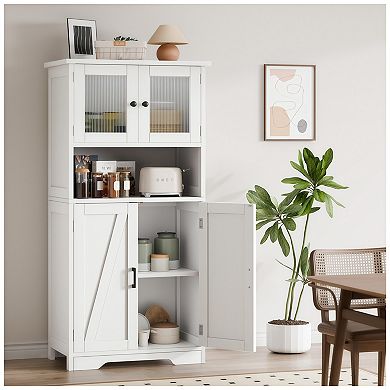 Tall Bathroom Cabinet, Storage Cabinet with 4 Doors and Adjustable Shelves