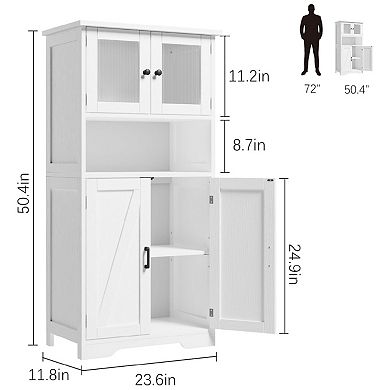 Tall Bathroom Cabinet, Storage Cabinet with 4 Doors and Adjustable Shelves