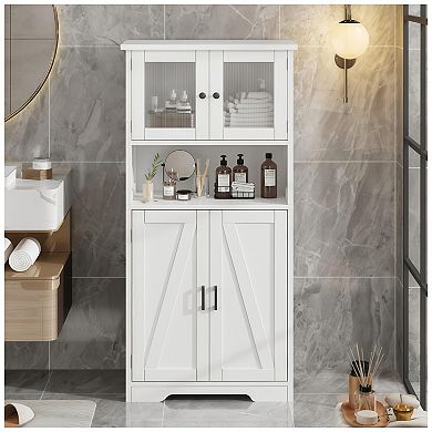 Tall Bathroom Cabinet, Storage Cabinet with 4 Doors and Adjustable Shelves