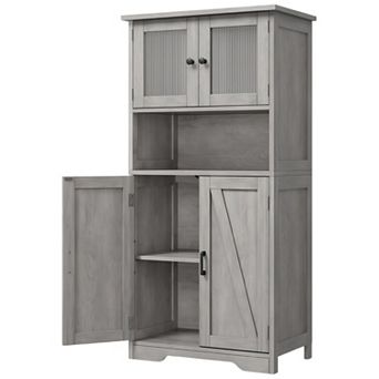 Tall Bathroom Cabinet, Storage Cabinet with 4 Doors and Adjustable Shelves