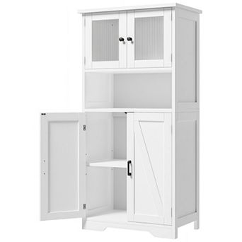 Tall Bathroom Cabinet, Storage Cabinet with 4 Doors and Adjustable Shelves