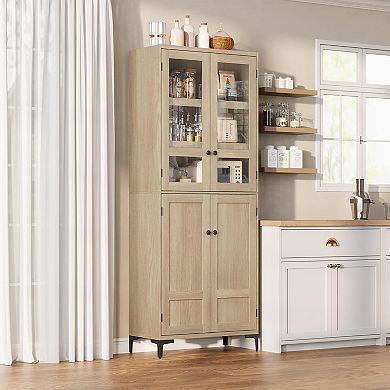 Storage Cabinet, Kitchen Pantry Cabinet 5 Tier Bathroom Cabinet with 4 Doors Adjustable Shelves