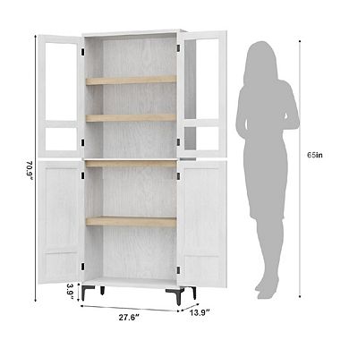 Storage Cabinet, Kitchen Pantry Cabinet 5 Tier Bathroom Cabinet with 4 Doors Adjustable Shelves