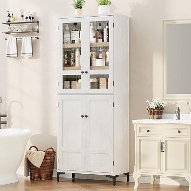 Storage Cabinet, Kitchen Pantry Cabinet 5 Tier Bathroom Cabinet with 4 Doors Adjustable Shelves